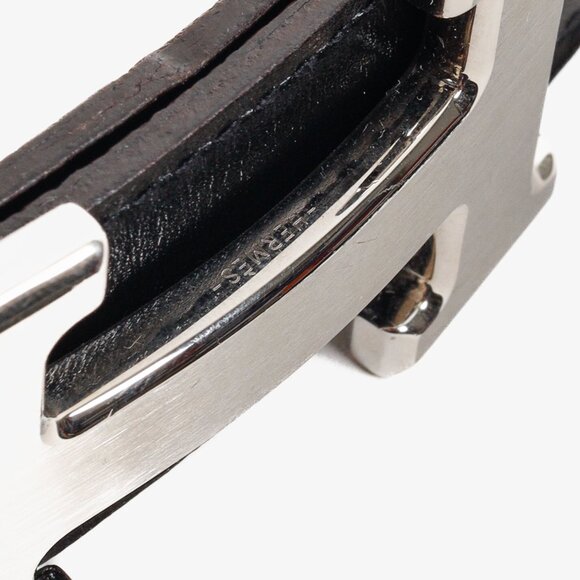 Hermes Black/Brown Togo Calfskin H Buckle Reversible Belt - Picture 4 of 8